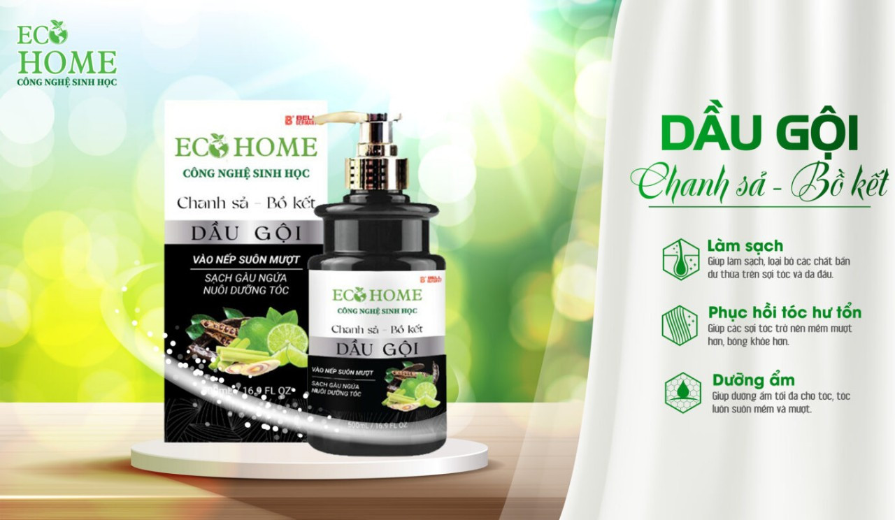 Dầu Gội Chanh Sả Bồ Kết Công Nghệ Sinh Học ECOHOME Kim Ngân Store Giúp Dưỡng Ẩm Tóc, Mềm Mượt,Óng Ả, Lưu Hương Lâu 500ml