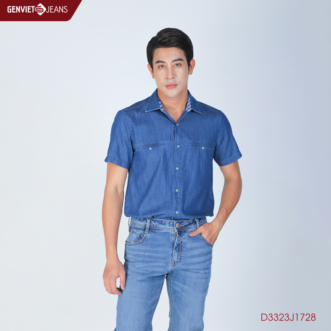 Áo Sơmi Jeans Cộc Tay Nam D3323J1728 GENVIET