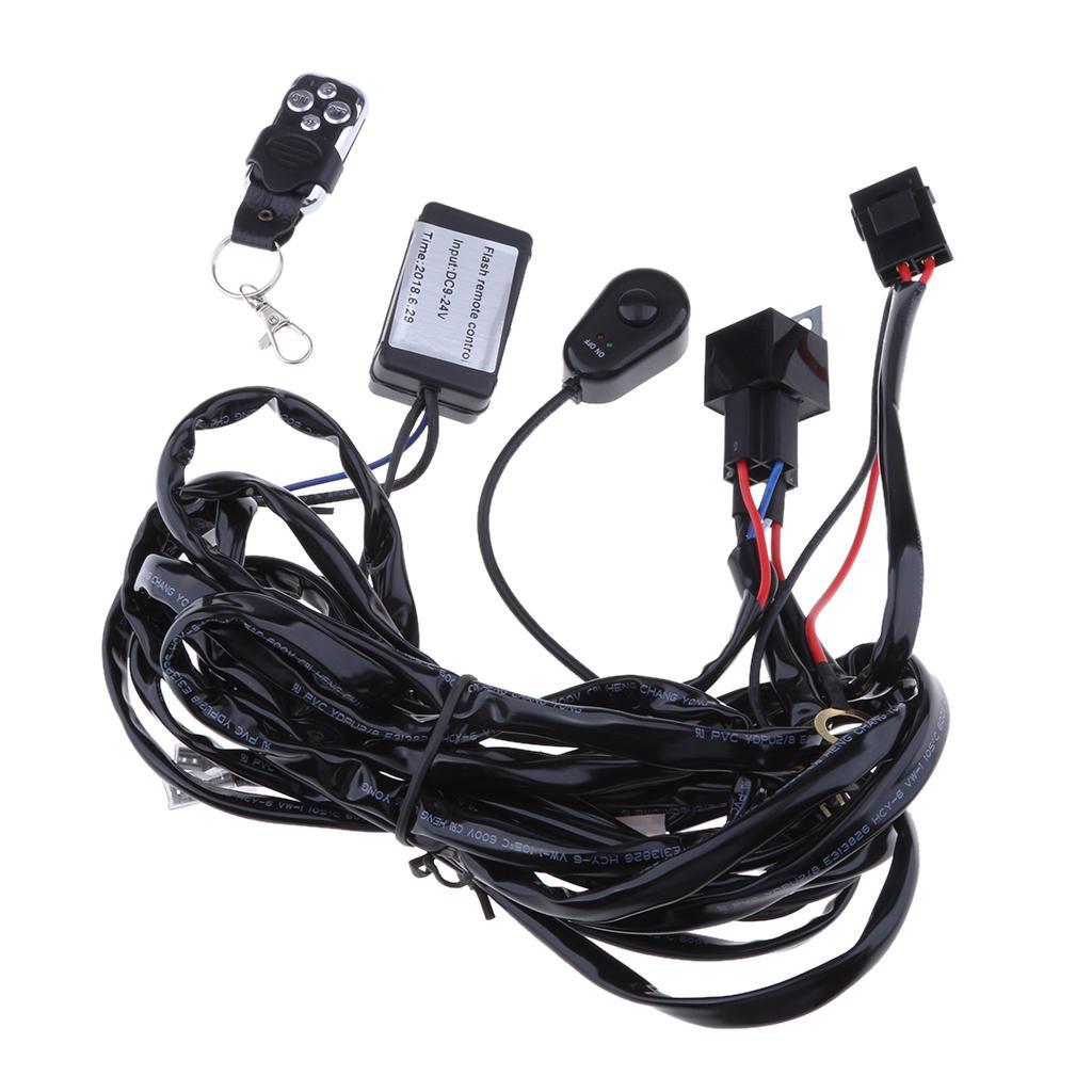 12V-24V Car Driving Remote Control Flash Strobe 2 LED Light Harness