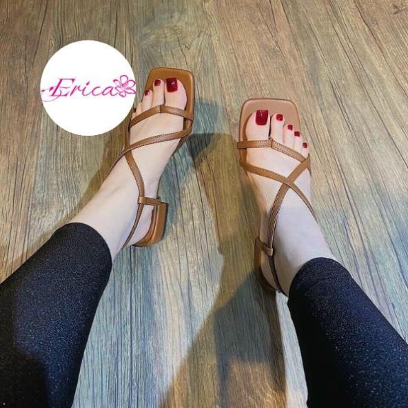 Hot 2023 Sandal nữ xỏ ngón gót 3p có quai nhiều dây 3 màu trắng đen nâu đơn giản dễ phối đồ ERICA SHOES G41 BAF