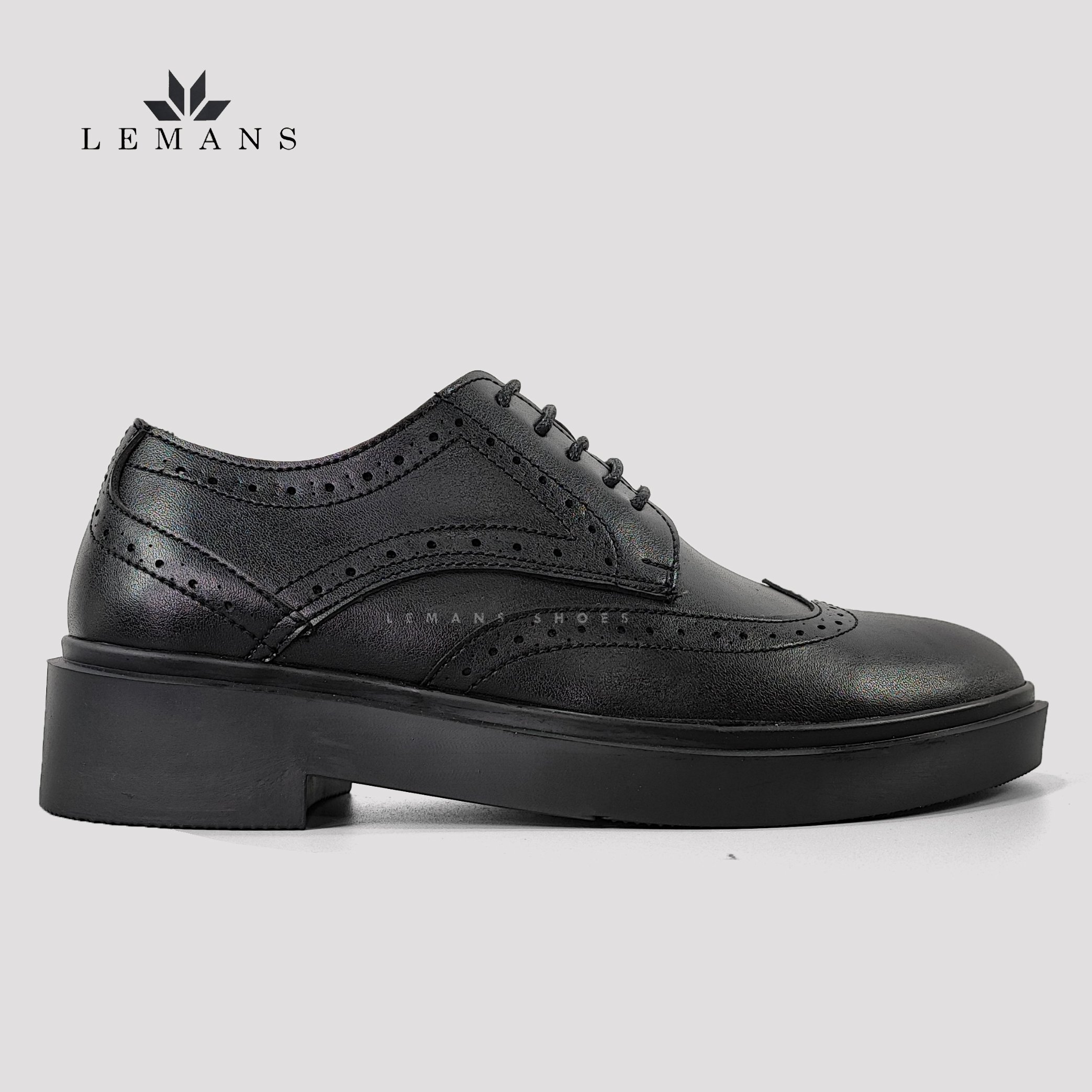 [TẶNG XI] Giày Tây Nam Công Sở Cao Cấp da bò Derby Wingtip LEMANS Black giày derby Bảo Hành 12-24 Tháng