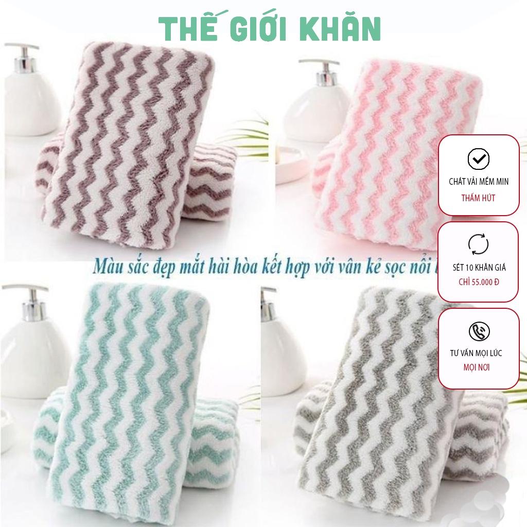 Set 10 khăn mặt Hàn kẻ, mềm mịn, thấm hút tốt 30x50cm (siêu khuyến mãi)