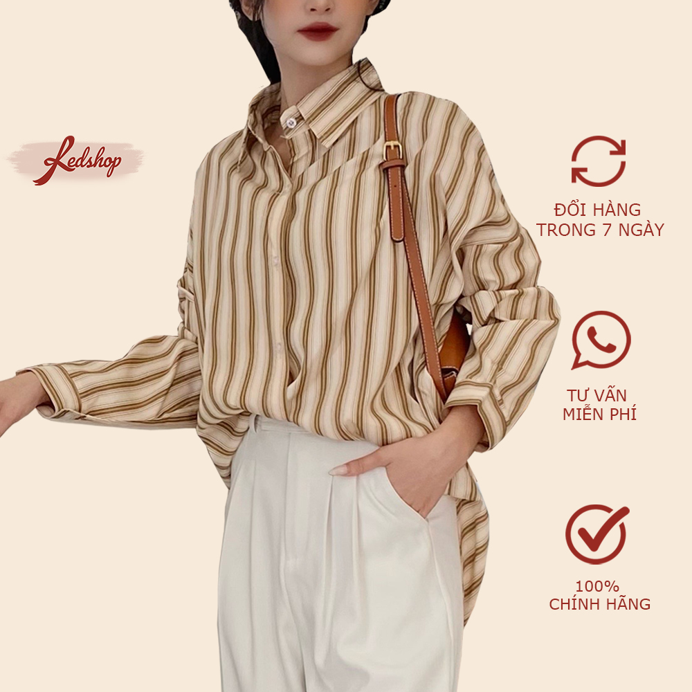 Áo sơ mi nữ form rộng kẻ sọc tay dài phong cách Hàn Quốc Red Shop 29903