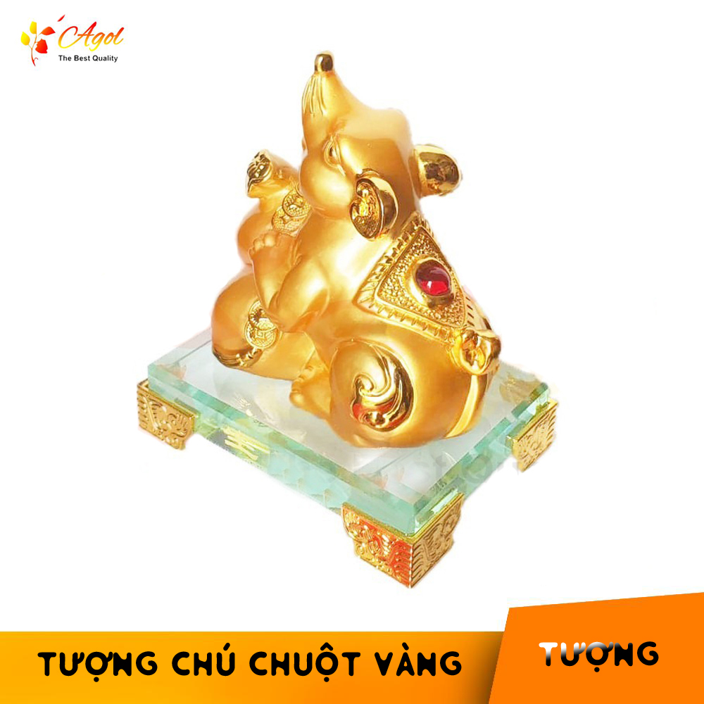 TƯỢNG CHÚ CHUỘT VÀNG ĐẾ KÍNH THỦY TINH - Tượng Kim Tý Chiêu Tài