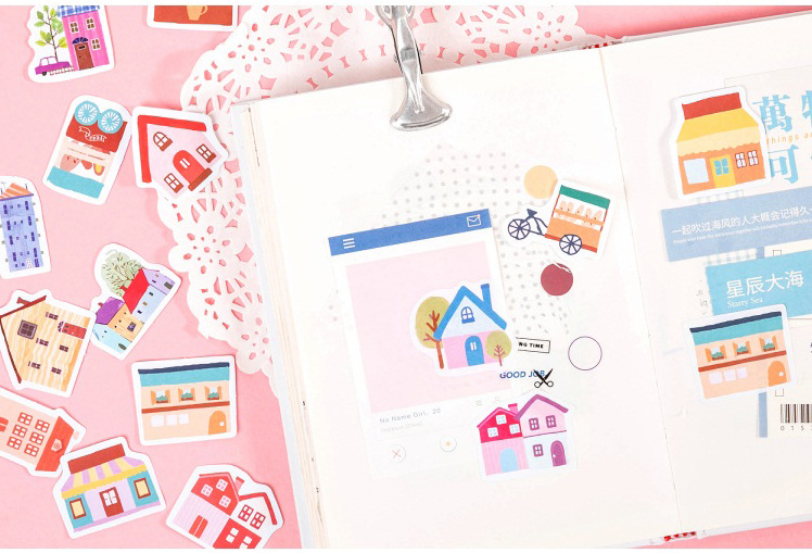 Sticker hộp 46 miếng dán - Nhà Xinh - Hộp nhãn dán trang trí sổ tay bullet journal - M312