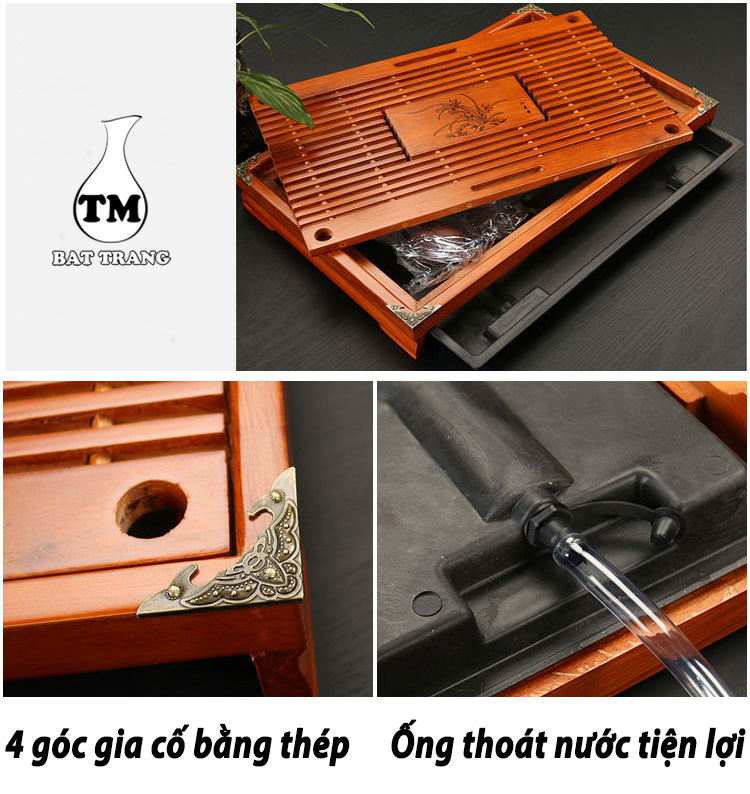 Khay Trà Tre Đựng Ấm Chén Khắc Lan + Tặng 01 Cây Thông Thơm