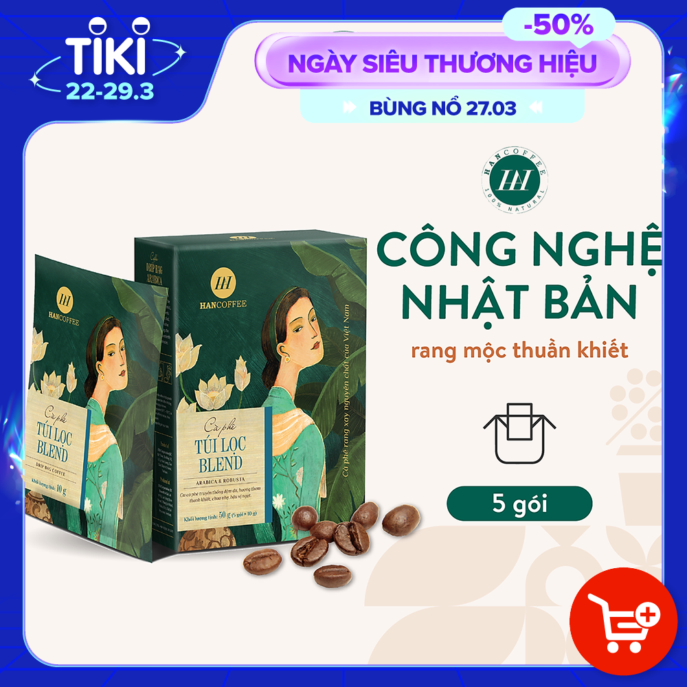 Cà Phê phin HANCOFFEE Giấy Túi Lọc Nguyên Chất Tiện Lợi Blend Đắng Nhẹ, Ngọt Sâu Hộp 5/10 gói - HND2(S