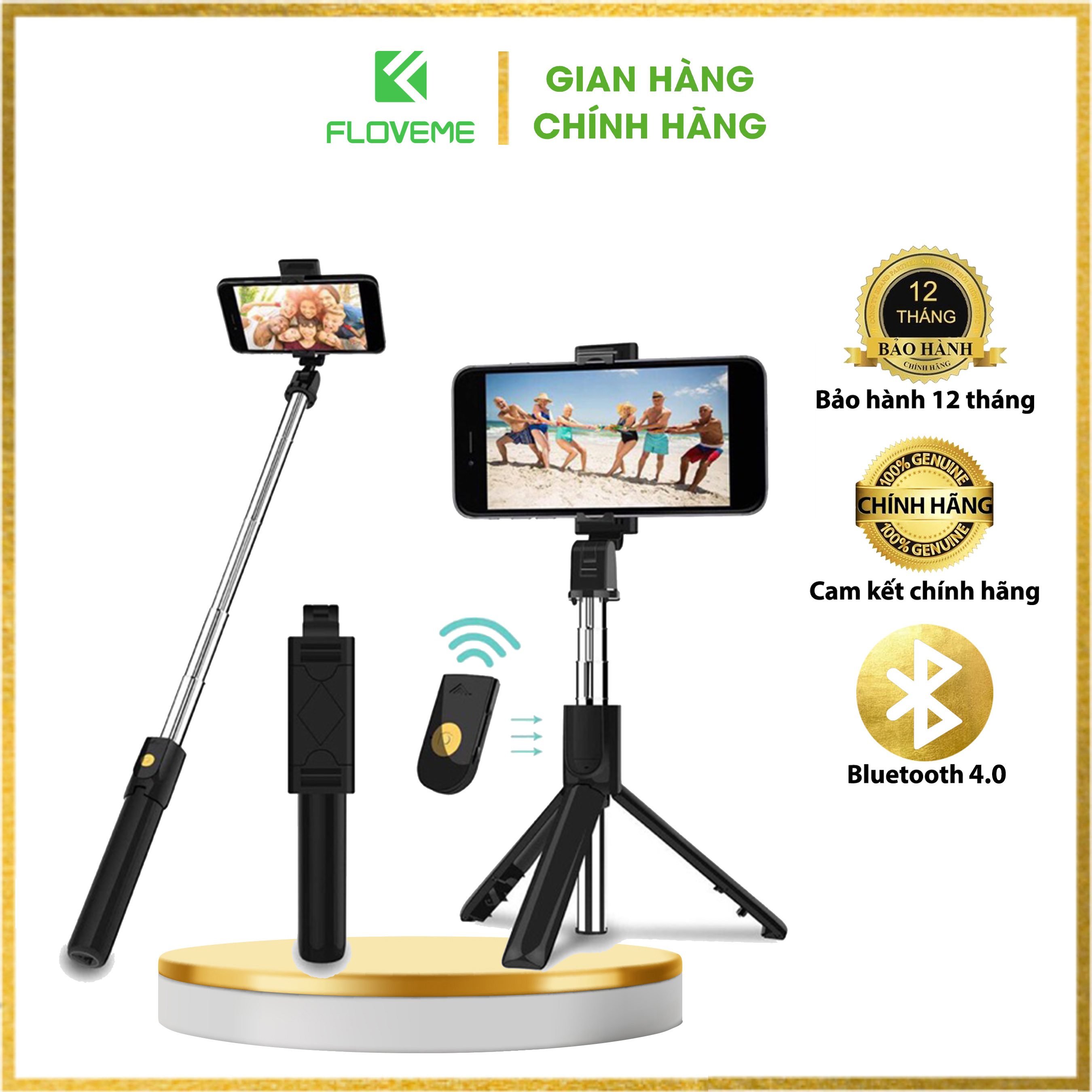 Gậy Chụp Ảnh, Tự Sướng 3 Chân Đa Năng - Floveme K07, Selfie Kèm Điều Khiển Từ Xa Remote - Bluetooth 4.0 - Hàng chính hãng