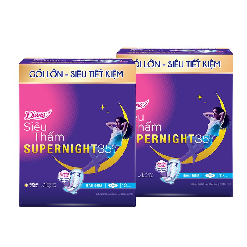 Bộ 2 Băng vệ sinh Diana Super Night 35cm gói 12 miếng