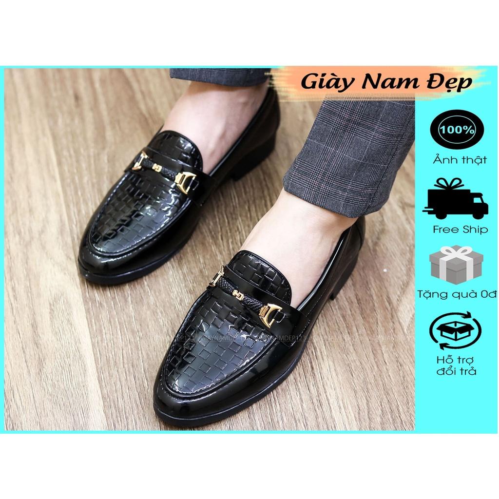 Giày Lười Nam Giá Rẻ, da bóng, Đế Cao 3cm - Mã L157 Màu Đen