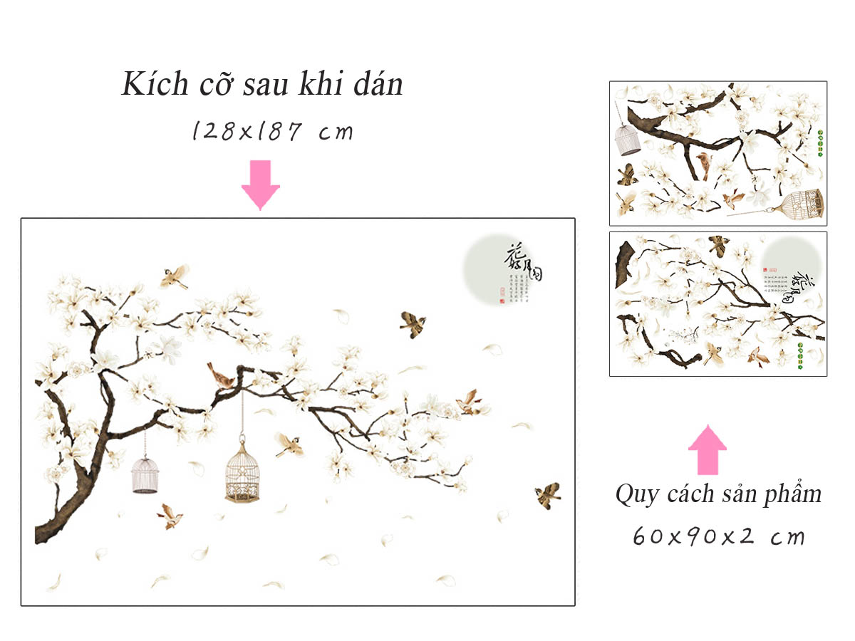 Decal trang trí tết -cành mai vàng chim én
