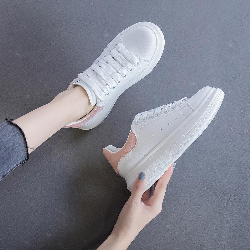 Giày Thể Thao Nữ Độn Đế Giày Sneaker Tăng Chiều Cao Màu Trắng Hồng