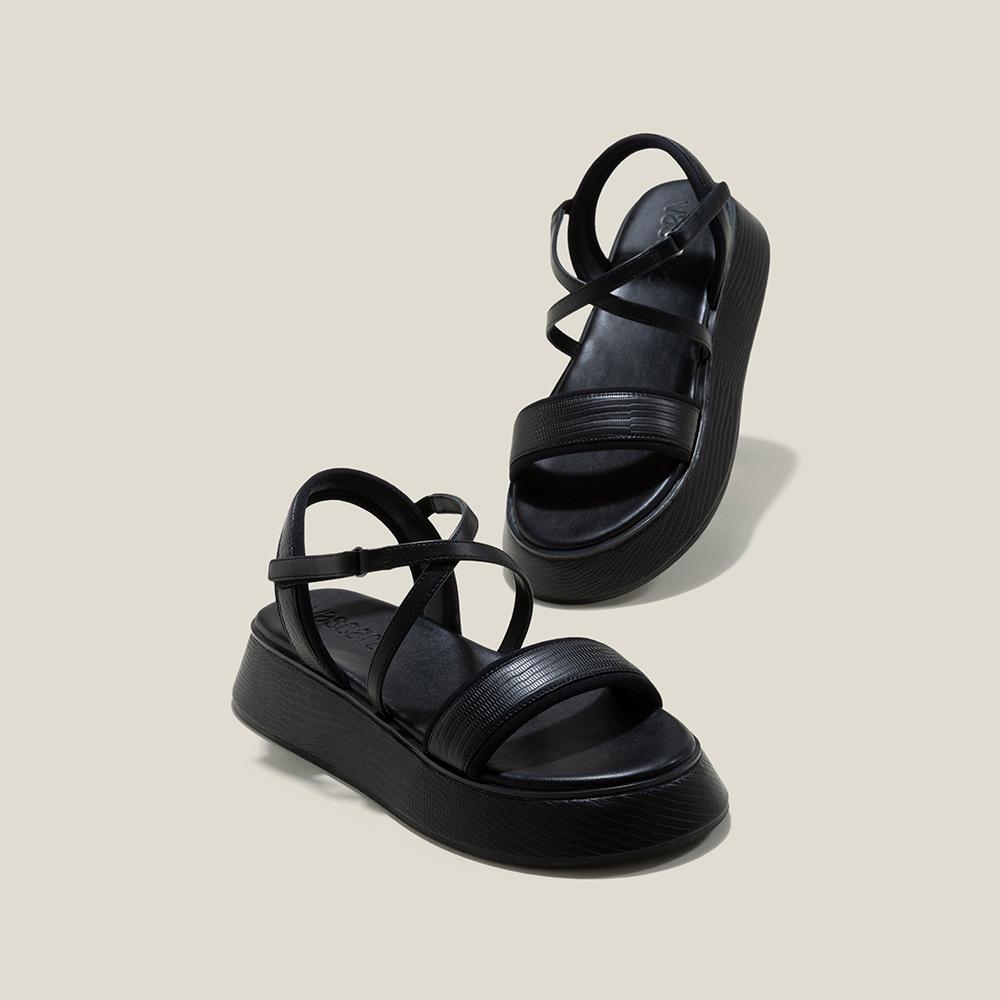 Vascara Giày Sandal Đế Chunky Phối Vân Da Kỳ Đà - SDK 0339