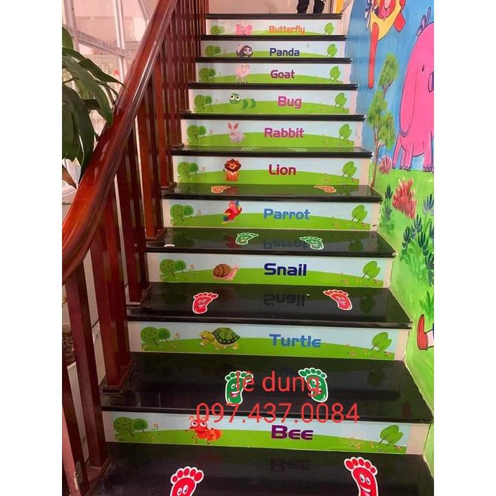 Combo 11 bậc decal trang trí cầu thang con vật tiếng anh