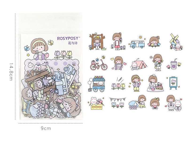 Sticker gói 40 miếng dán Rosy Posy - Gói nhãn dán trang trí sổ tay bullet journal - M346