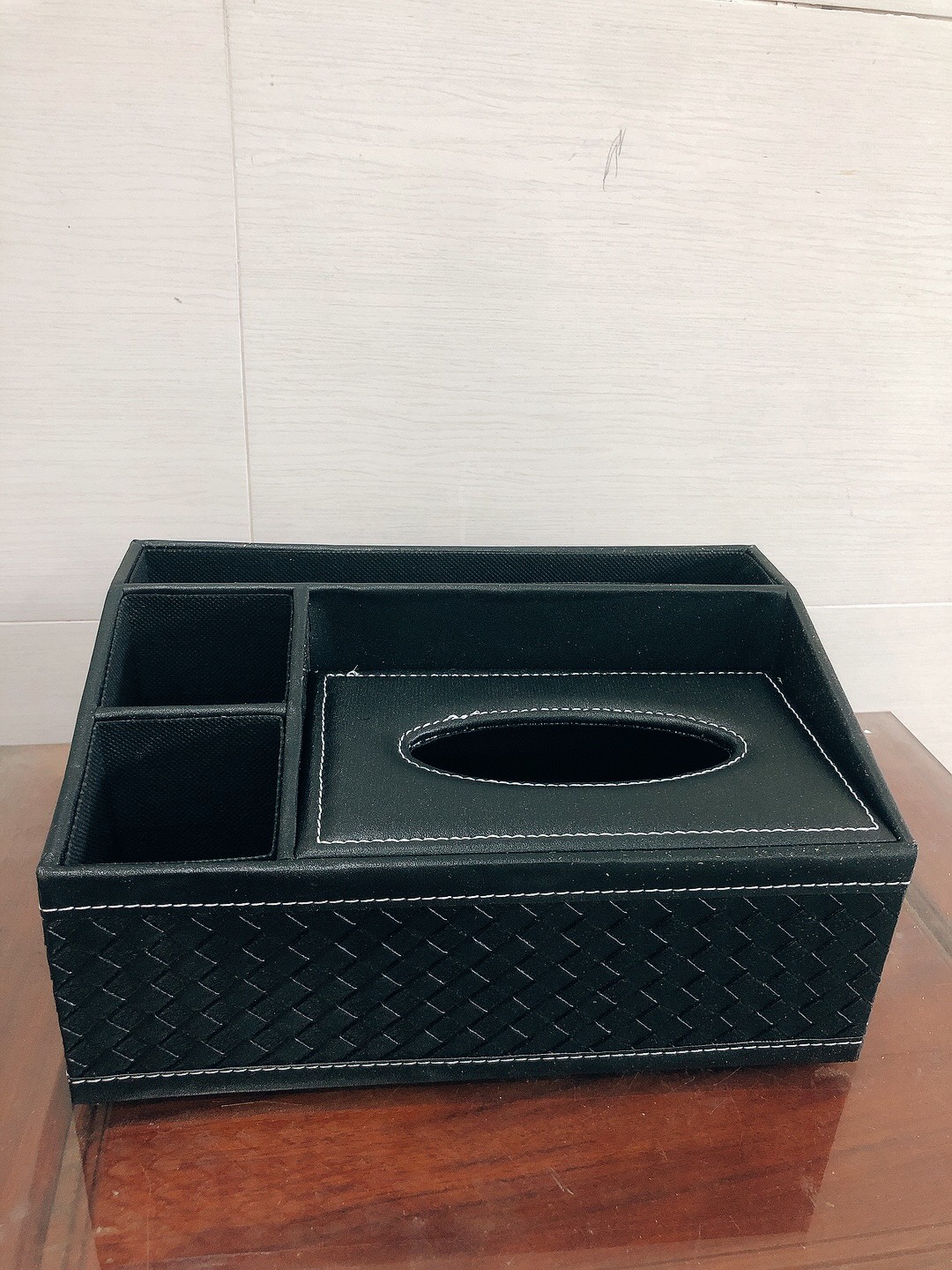 Hộp khăn giấy da màu đen cao cấp, sang trọng 24x10x15cm - Hàng chính hãng