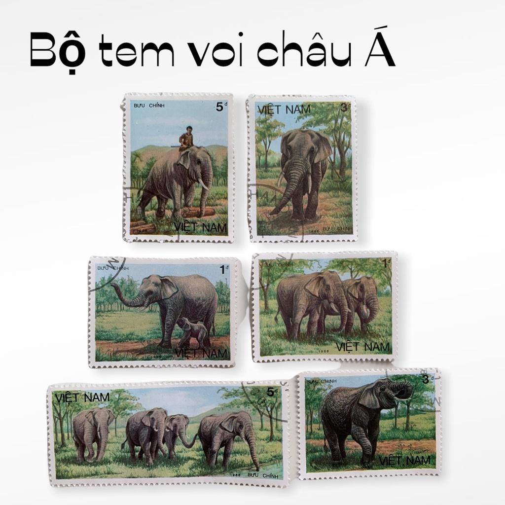 Bộ tem thú voi châu Á 6 con - Tem sưu tầm.