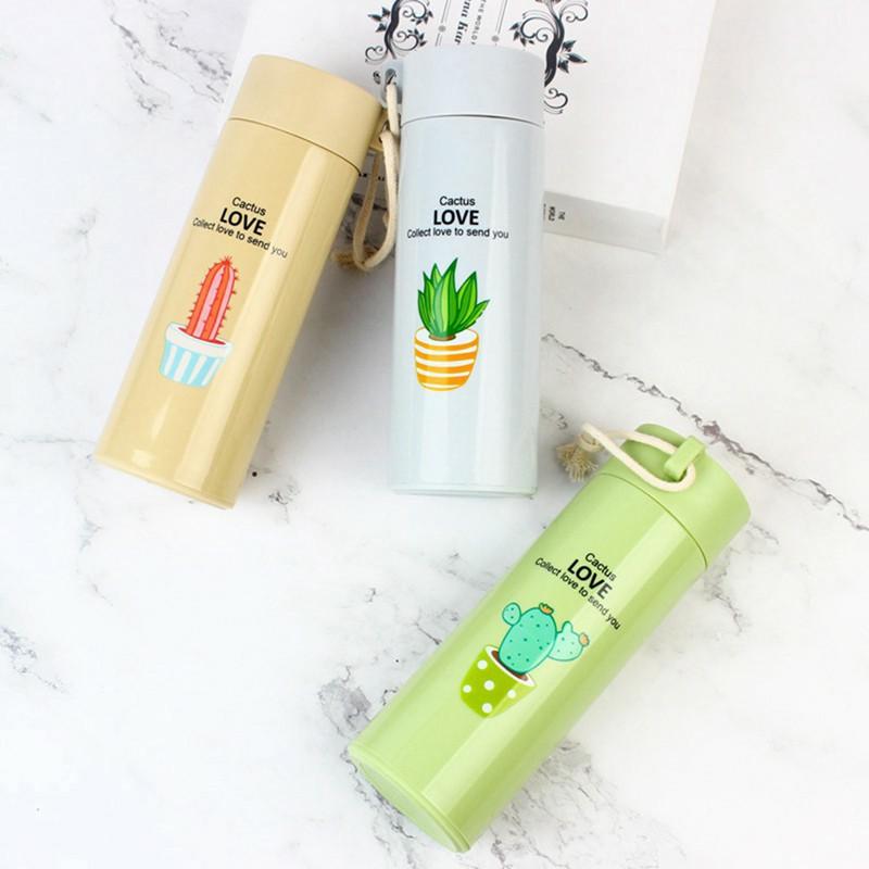 Bình nước in hình xương rồng nhiều màu 400ml cute