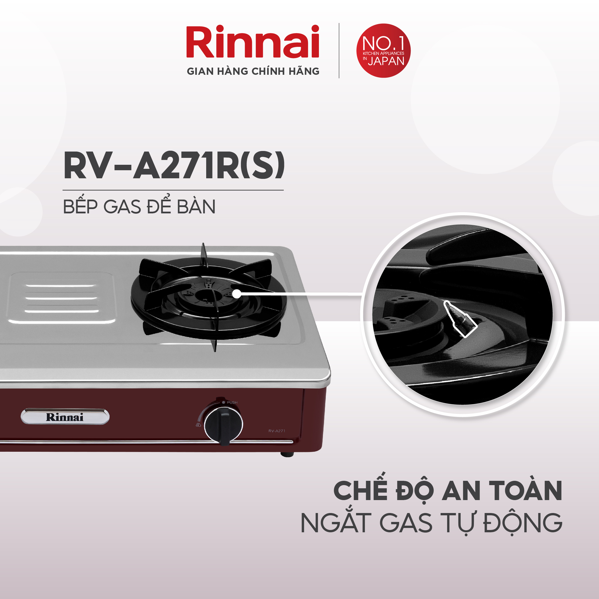 Bếp gas dương Rinnai RV-A271R mặt bếp inox và kiềng bếp men - Hàng chính hãng.