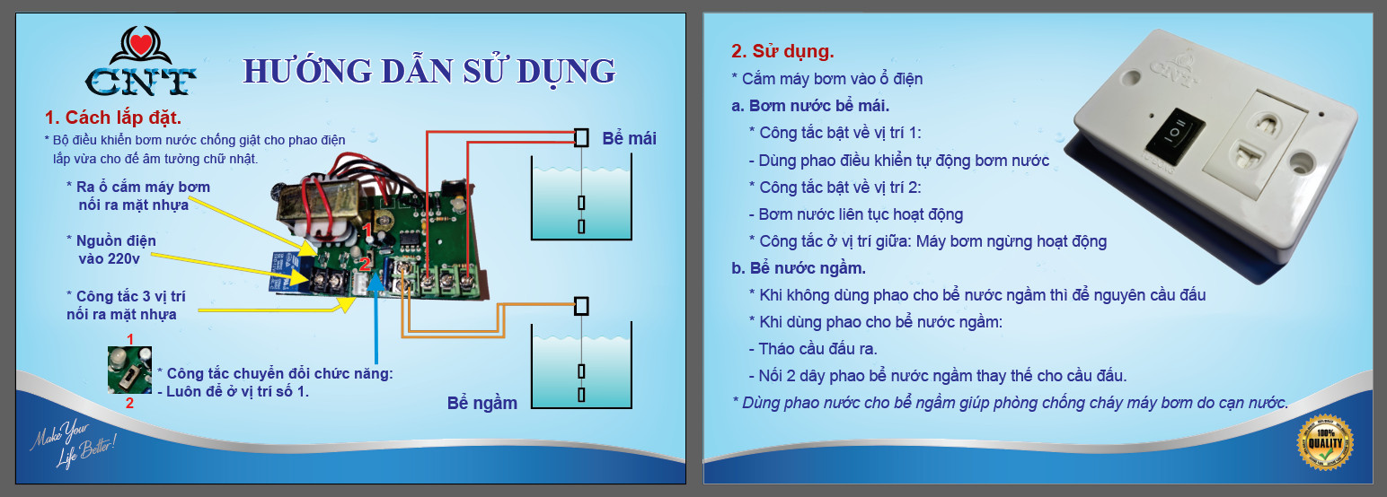 BỘ DIỀU KHIỂN BƠM NƯỚC CHỐNG GIẬT CHO PHAO ĐIỆN.