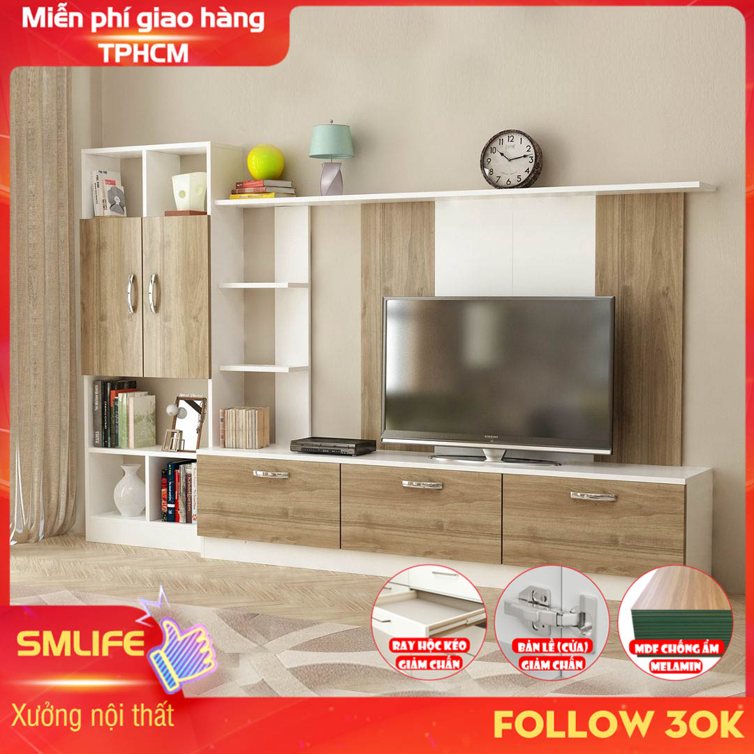Kệ tivi gỗ hiện đại SMLIFE Torahamu | Gỗ MDF dày 17mm chống ẩm | D240xR32xC150cm