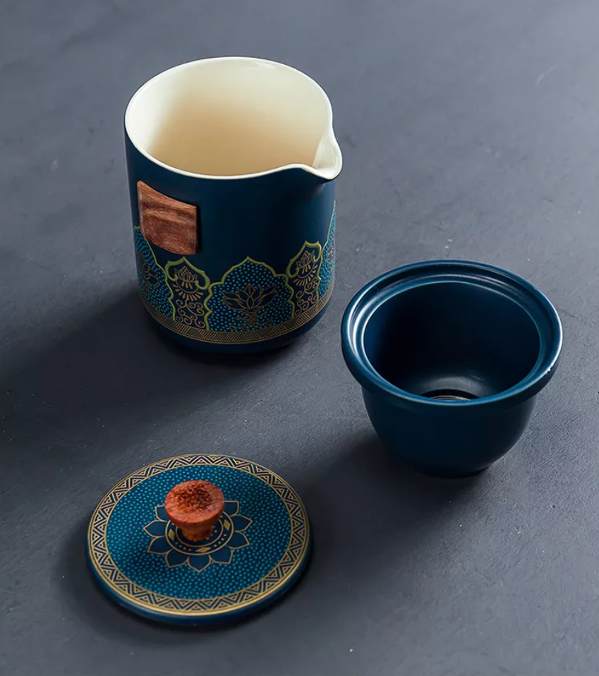 Bộ trà sứ du lịch tinh hoa Cofee drop set ( Hộp da quà tặng)