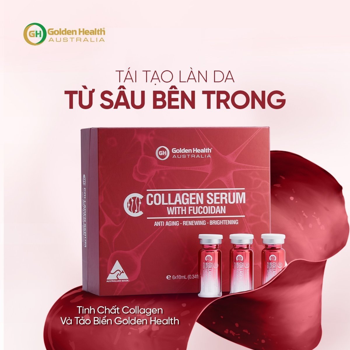 Tinh Chất Serum Collagen Và Tảo Biển Golden Health (6x10ml) Giúp Cải Thiện Cấu Trúc Tế Bào Da Giúp Tái Tạo Làn Da Tươi Trẻ Và Trắng Sáng Mịn Màng