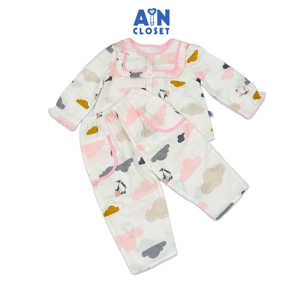 Bộ quần áo Dài bé gái hoạ tiết Mây Cánh Cụt Hồng Xô sợi tre - AICDBGNAYI14 - AIN Closet