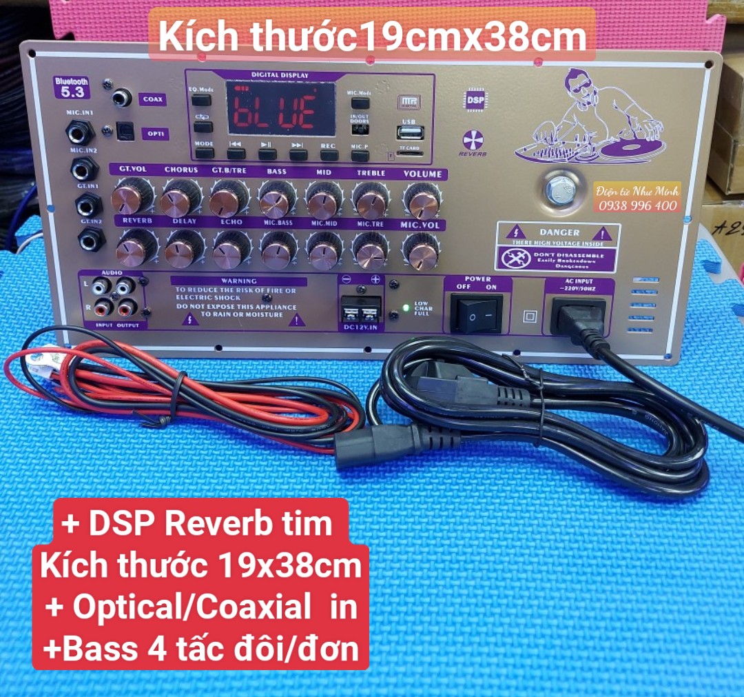 Mạch LOA kéo DSP Reverb Time  - Có Optical / Coaxial - Bass 40 đôi - 50 đôi - KÍCH THƯỚC 19CMX38CM