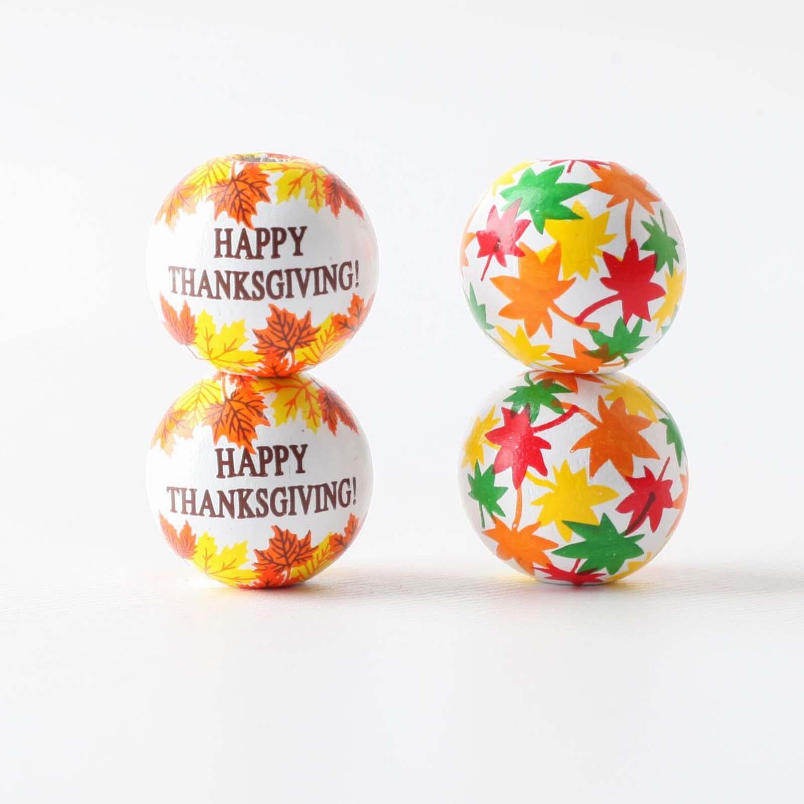 Thanksgiving Fall Beads Wooden Beads Beading Round Ornament Maple Leaf Beads Loose Beads Spacer Beads for Pendant DIY Crafts Jewelry Making