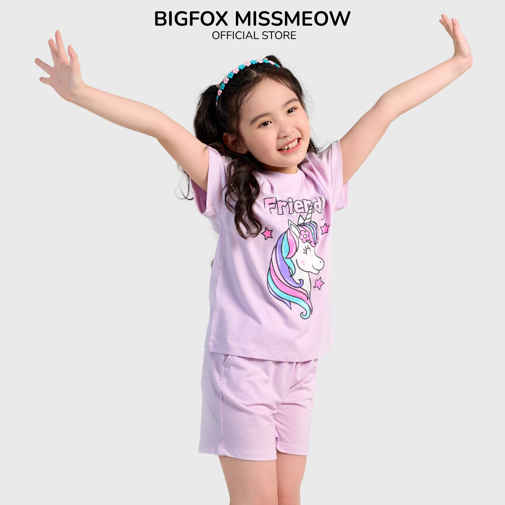 Bộ Hè Bé Gái Bigfox Miss Meow Size Đại Mùa Hè Kiểu Dáng Hàn Quốc Vải Cotton Mềm Mại Họa Tiết Kỳ Lân Friendly Dễ Thương Cỡ 3-11 Tuổi 30kg 40kg