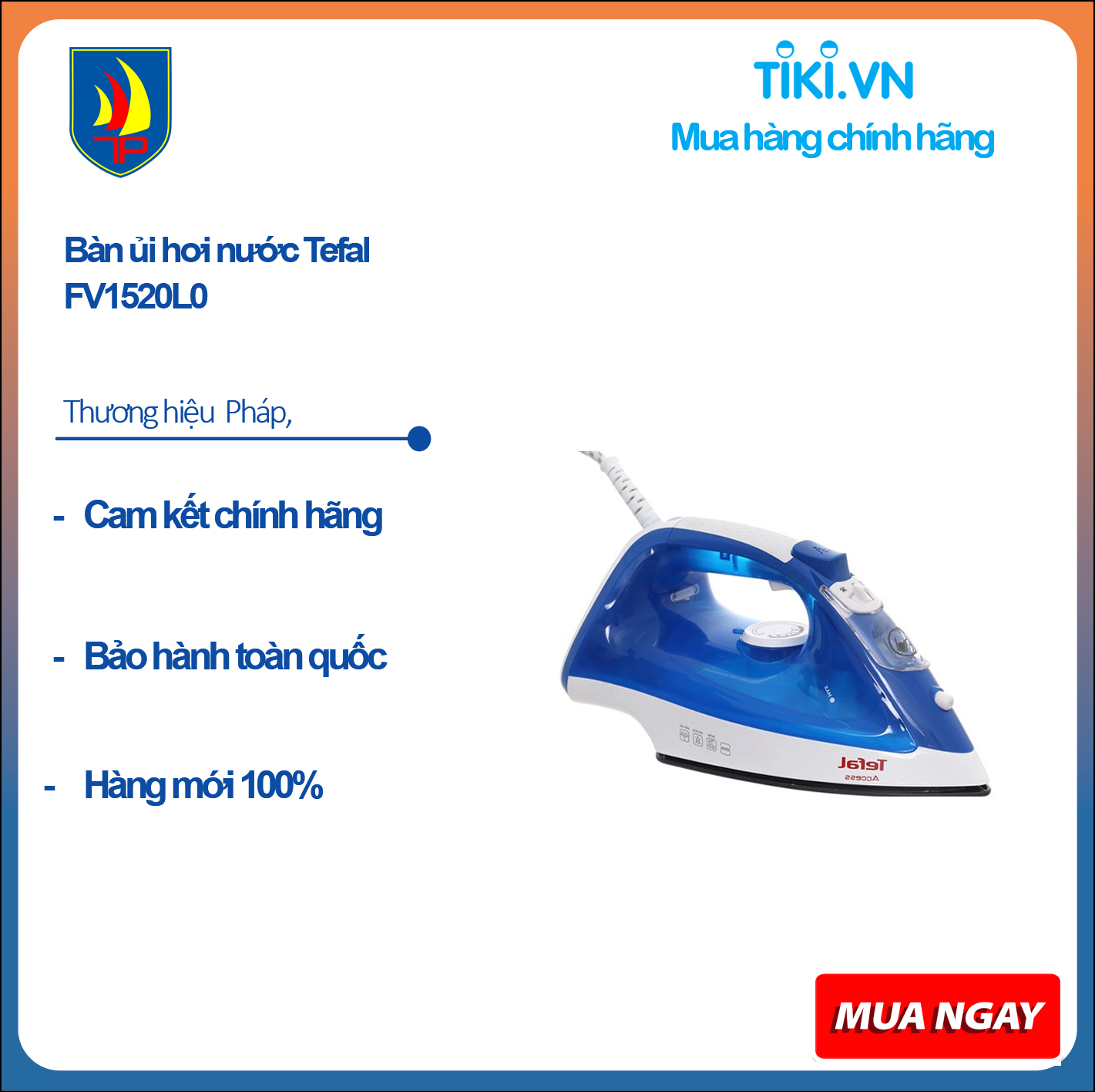 Bàn ủi hơi nước Tefal FV1520L0 - Hàng chính hãng