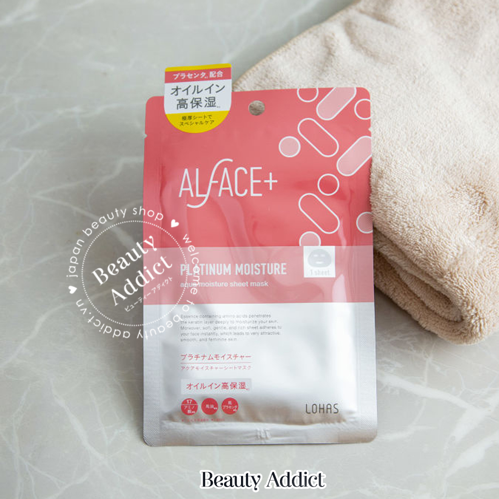 Mặt Nạ Siêu Dưỡng Ẩm Nhật Bản Alface Aqua Moisture Sheet Mask Platinum Moisture, Dành Cho Da Khô Và Da Nhạy Cảm, Với 17 Loại Axit Amin, Tinh Chất Nhau Thai, Dầu Ngựa, Chống Viêm Và Chống Lão Hóa Da