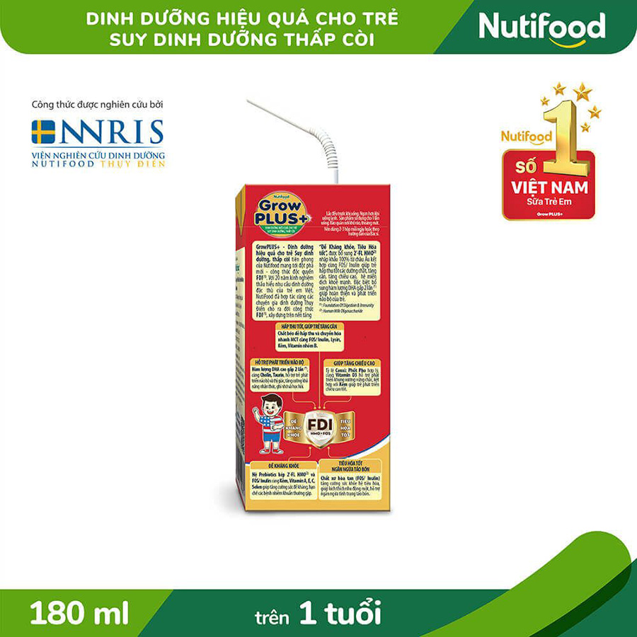 Thùng Sữa Bột Pha Sẵn Nutifood GrowPLUS+ Suy Dinh Dưỡng - Tăng Cân, Tăng Chiều Cao (48 Hộp x 180ml)