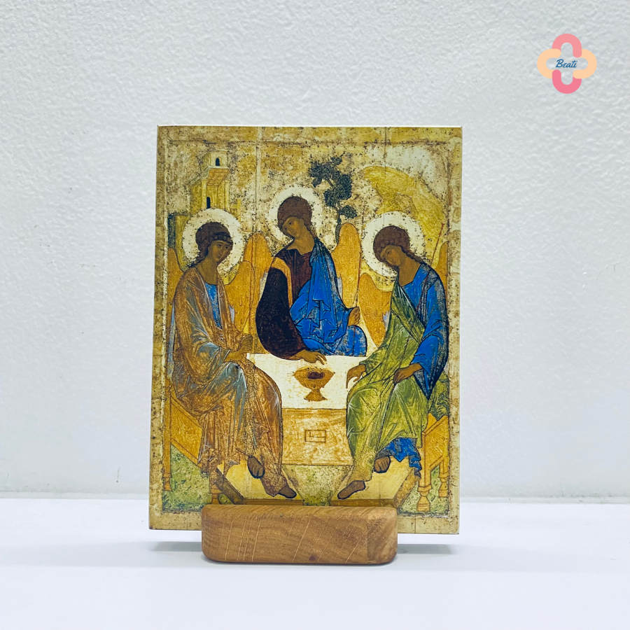 Icon Chúa Ba Ngôi Beati - Tranh Gỗ Thủ Công Màu Rustic / Icon of the Holy Trinity by Andrei Rublev