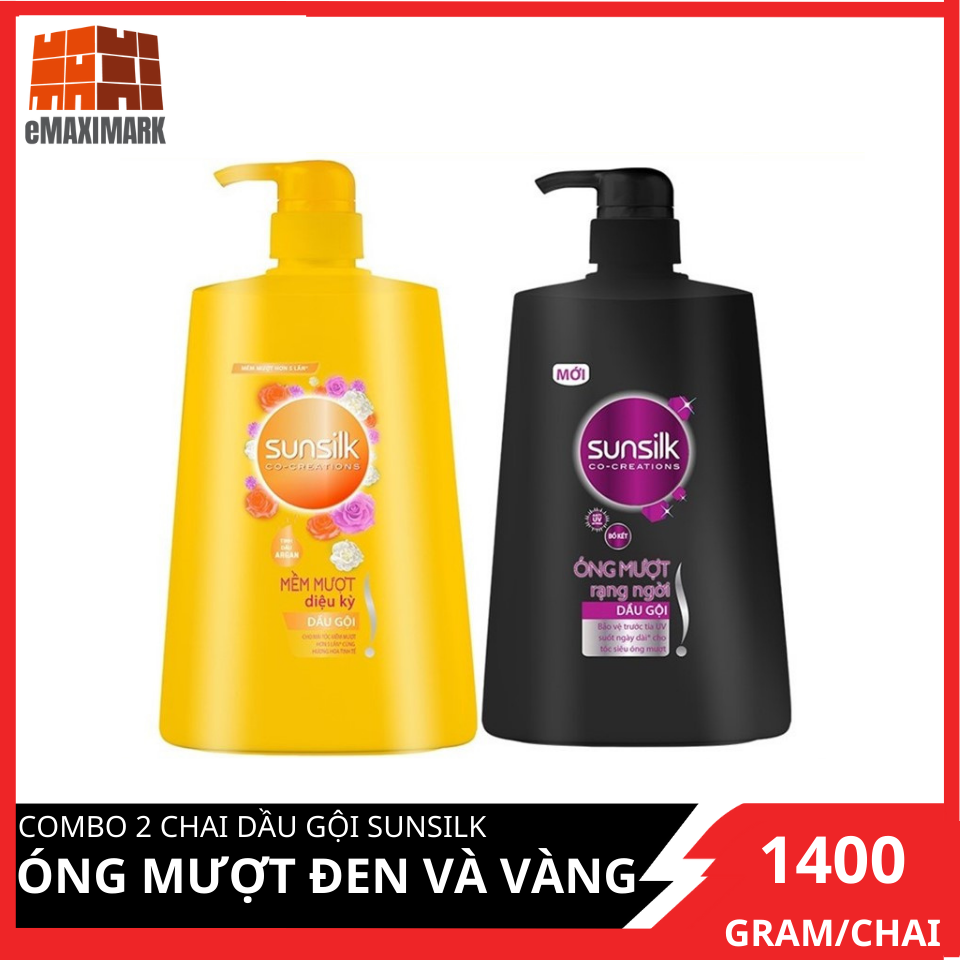 COMBO 2 Chai dầu gội Sunsilk Óng mượt Đen và Vàng 1400g