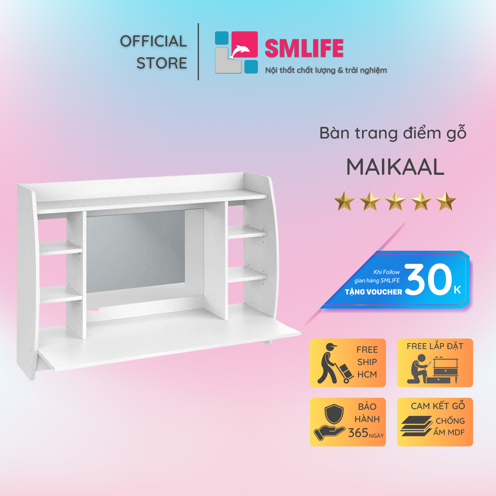 Bàn trang điểm gỗ hiện đại SMLIFE Maikaal | Gỗ MDF dày 17mm chống ẩm | D110xR48.5xC75cm