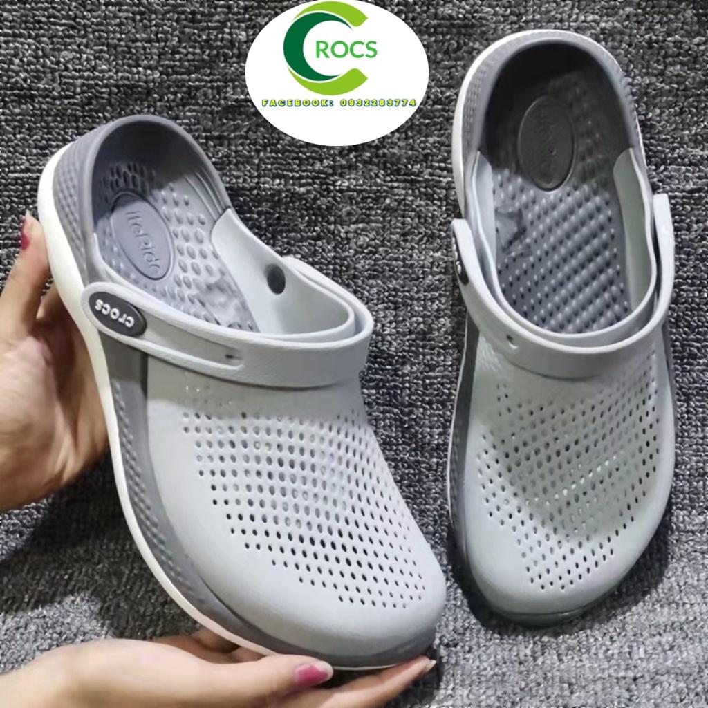 Dép sục nhựa đi mưa chống hôi chân CrocsCroslite Literide 360 clog màu Ghi/trơn