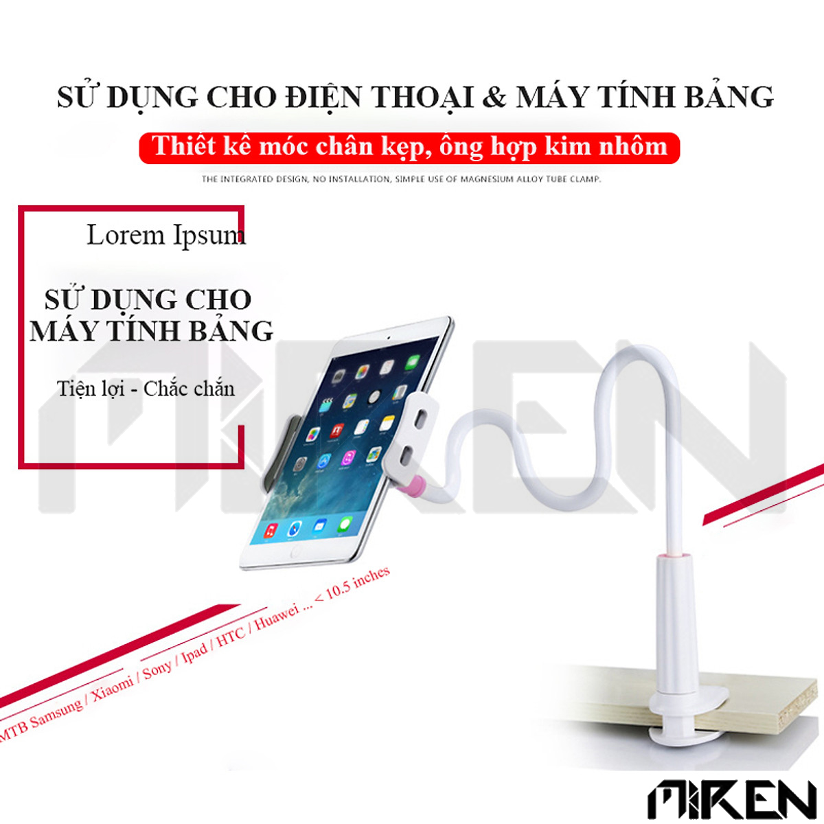 Giá Đỡ Kẹp Điện Thoại, Máy Tính Bảng Ipad Có Chân Kẹp Đầu Giường, Tự Do Điều Chỉnh Góc Độ Chiều Cao  Hàng Chính Hãng