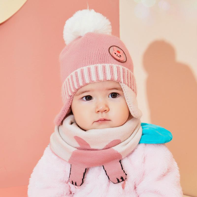 Tai Cho Bé Có Mũ Khăn Bộ Sơ Sinh Và Trẻ Em Mùa Đông Bò Ấm Mũ Bộ Mũ Mềm Bé Gái Bé Trai Bonnet Mùa Đông trẻ Sơ Sinh Mũ Ấm Áp Bộ