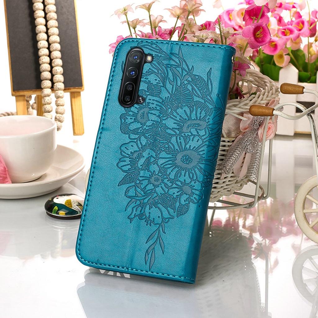 Ốp điện thoại da dạng ví dập nổi hình bướm có giá đỡ cho Oppo Reno6 Pro + 5G Realme 5 6i Find X2 Lite Find X2 Neo