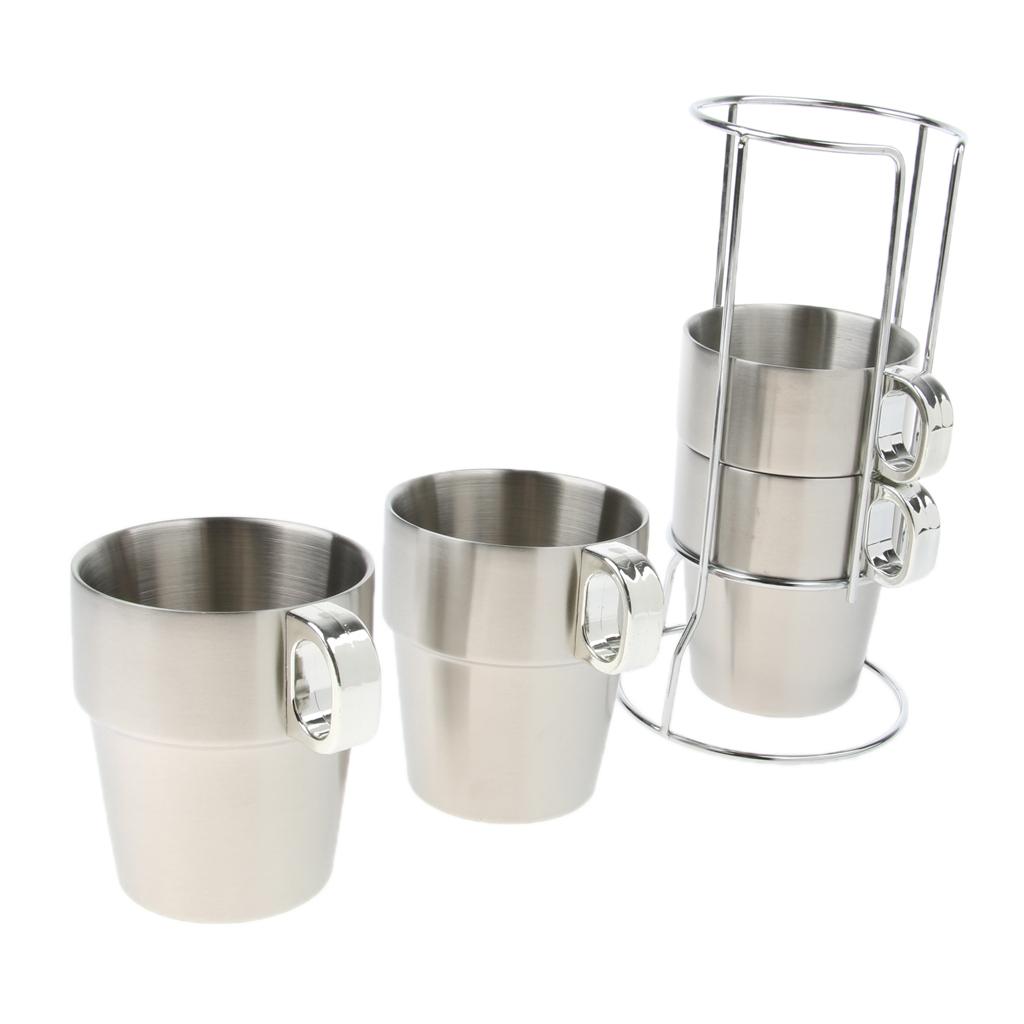 1 Set Stainless Steel Double Insulated Vacuum Coffee Mug Cups With Holder