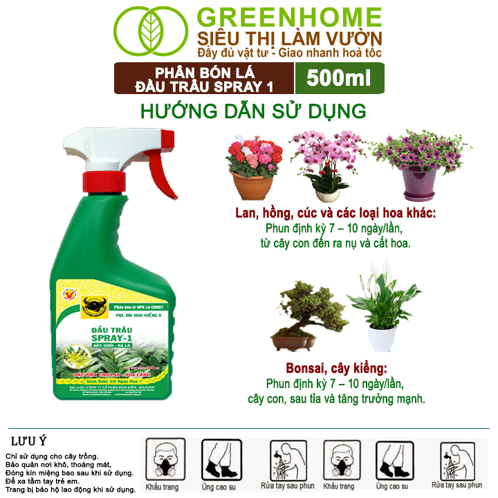 Bộ 3 Phân Bón Lá Đầu Trâu Spray 1, 2, 3 Greenhome, Bình Điền, Chai 500ml, Cao Cấp, Chuyên Cho Hoa Kiểng