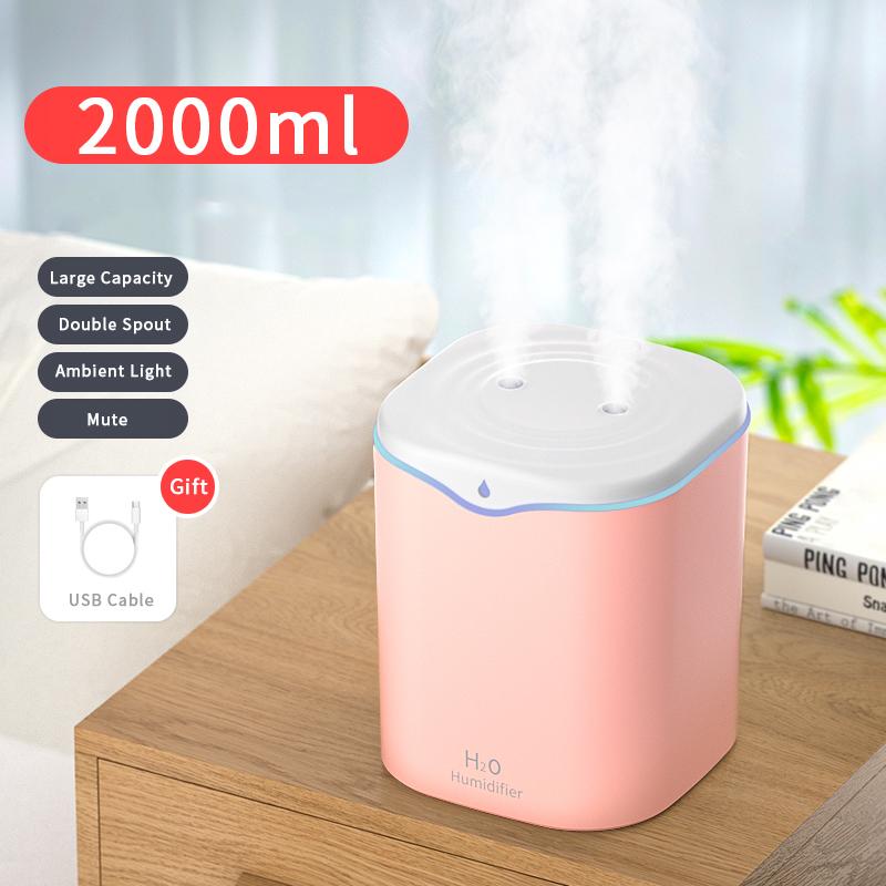 Sức Chứa Lớn 2000Ml Ẩm Êm Siêu Âm Thanh Máy Tạo Độ Ẩm Không Khí Cho Phòng Ngủ Cho Bé Đi Nhà Trẻ Văn Phòng Với Êm Dịu Nightlight