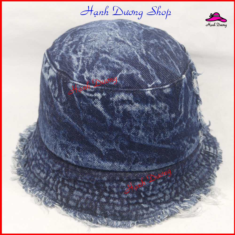 Mũ bucket jean viền rách tua rua thêu chữ B thời trang, phù hợp cho cả nam và nữ