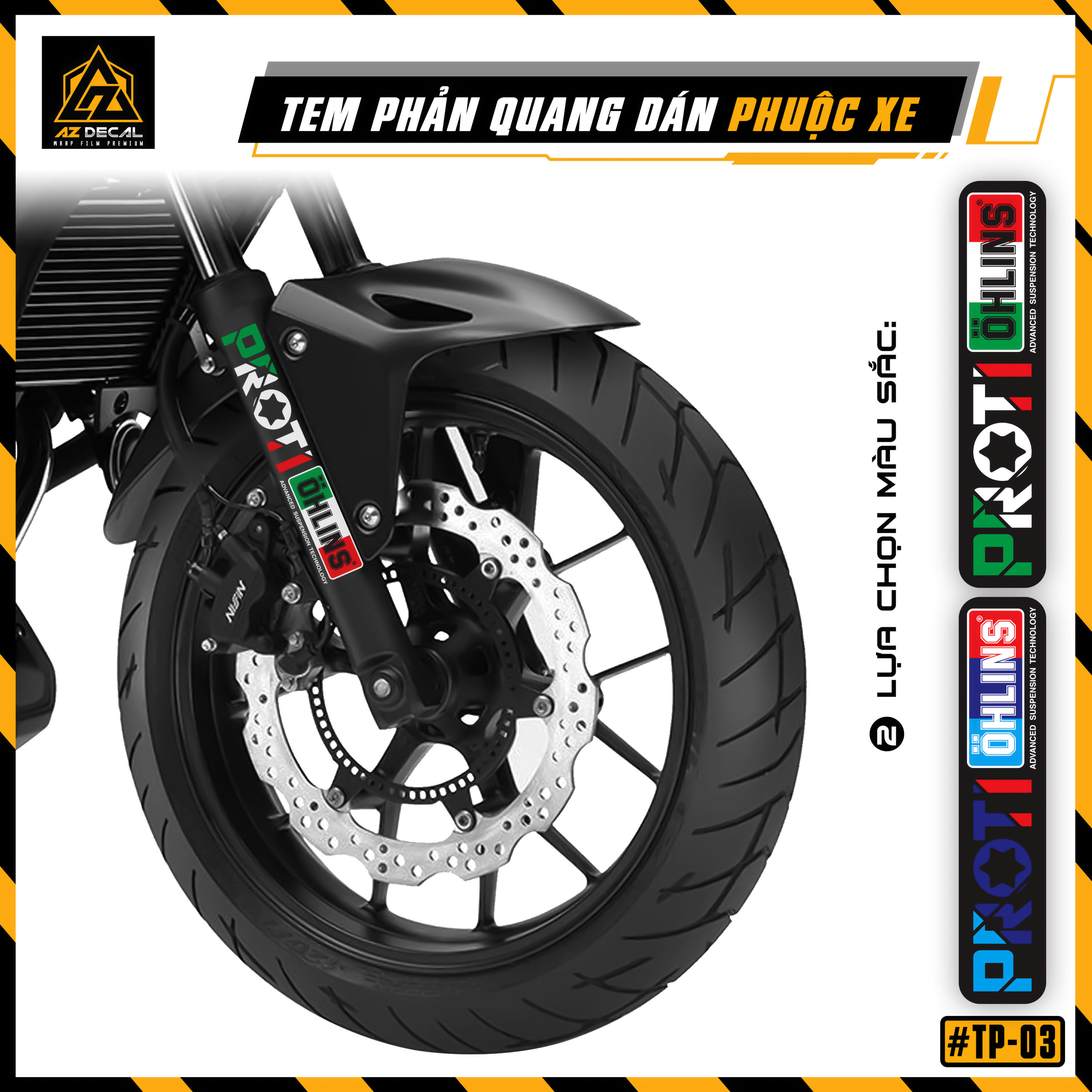 Tem Dán Phuộc Trước Phản Quang Dán Xe Máy, Xe Điện Proti Ohlins | TP03 | Chống Nước, Áp Dụng Mọi Dòng Xe - Performance - Phản Quang