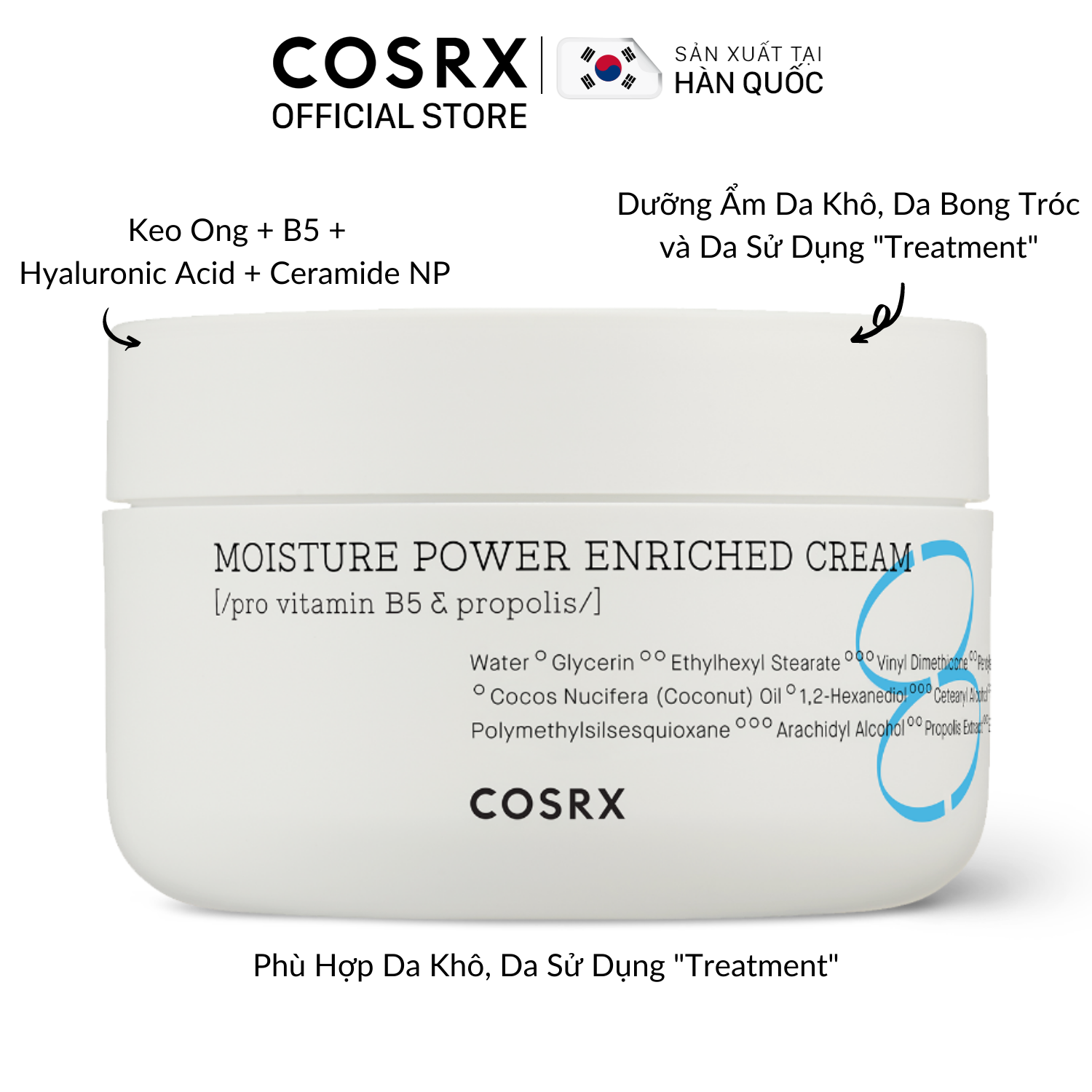 Kem Dưỡng Cấp Ẩm Chuyên Sâu (Keo Ong + B5) COSRX Hydrium Moisture Power Enriched Cream 50ml