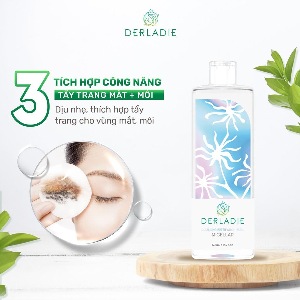 MUA 1 TẶNG 1 Nước Tẩy Trang Làm Sạch, Dịu Nhẹ Cho Da Mụn Derladie Cleansing Water Witch Hazel 500ml