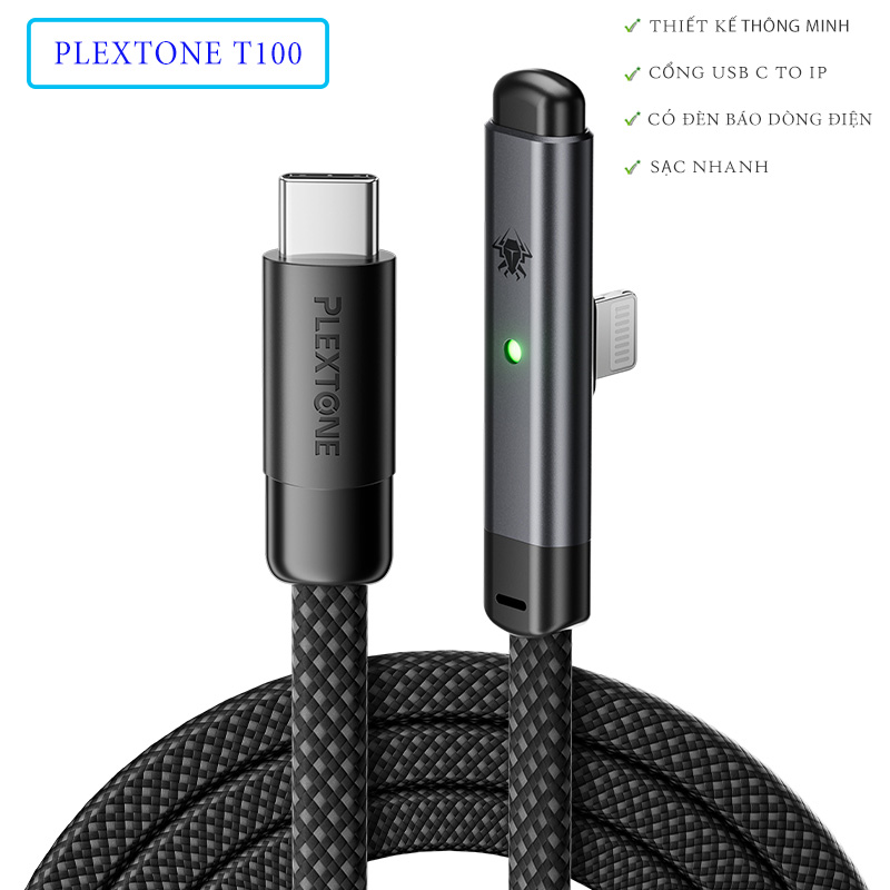Plextone T100 - Cáp Sạc Đa Năng Type-C: Tốc Độ Nhanh, Độ Bền Vượt Trội, Có Đèn Báo - Hàng Chính Hãng