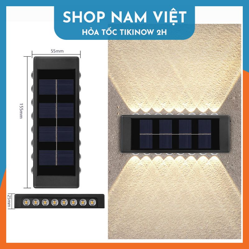 Đèn Led Hắt Tường Năng Lượng Mặt Trời, Chịu Mọi Thời Tiết - Chính Hãng Navivu - 16 Led Spotlight - Ánh Sáng Vàng